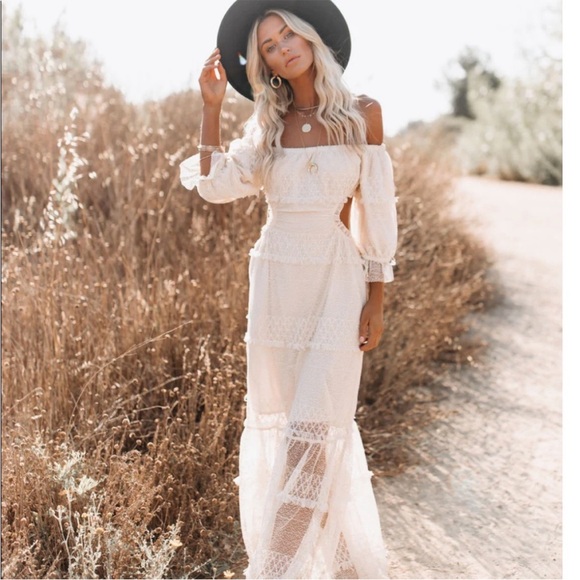 Vici Dresses & Skirts - Vici Cream Lace Off-Shoulder Maxi Dress
